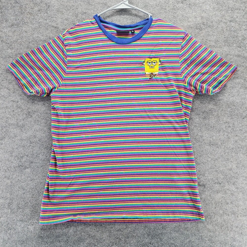 Spongebob Shirt Womens Medium Nickelodeon Short Sleeve Striped